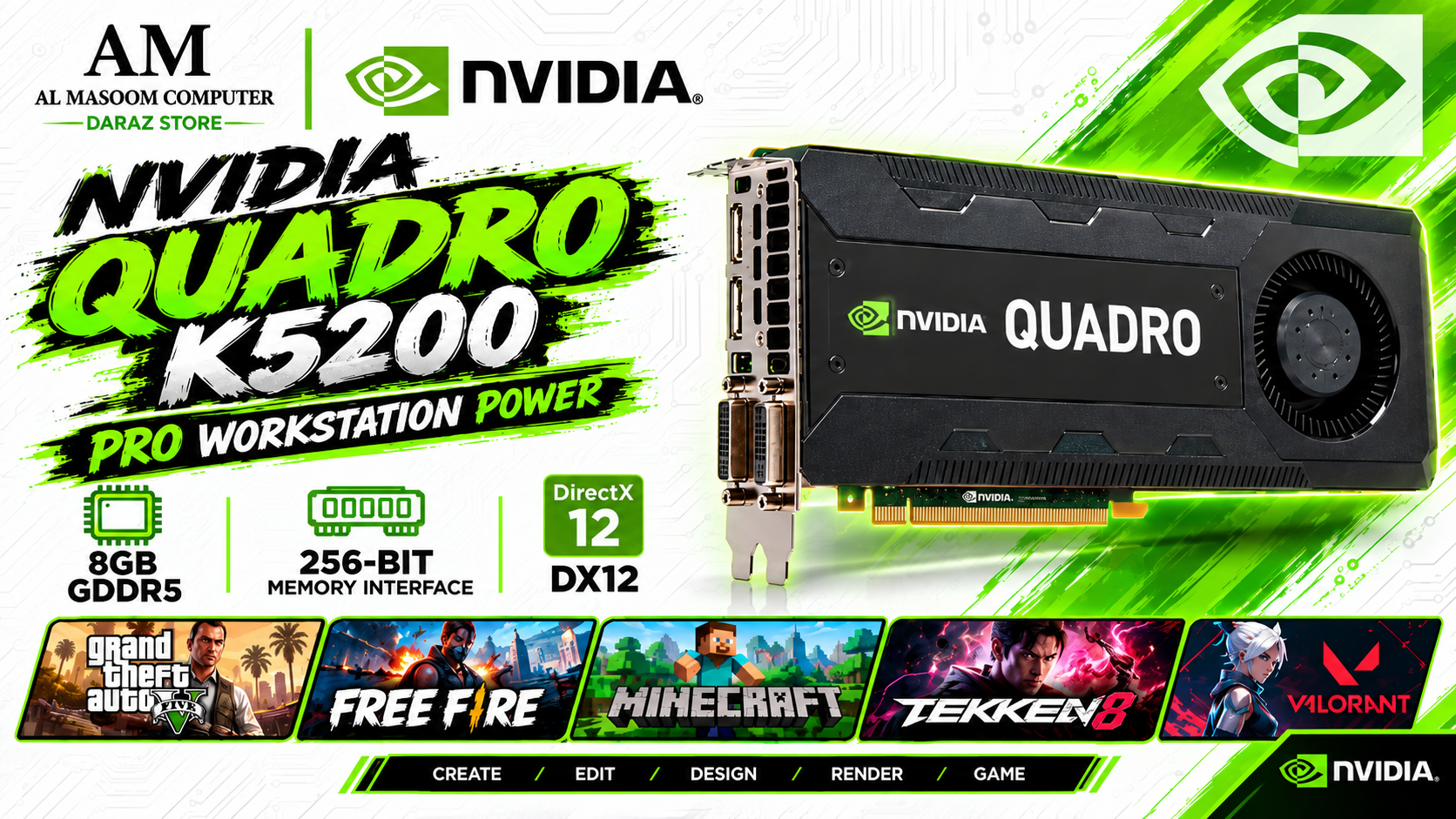 NVIDIA QUADRO K5200 (8GB, 256BIT, GDDR5, DX12) | AL MASOOM COMPUTER