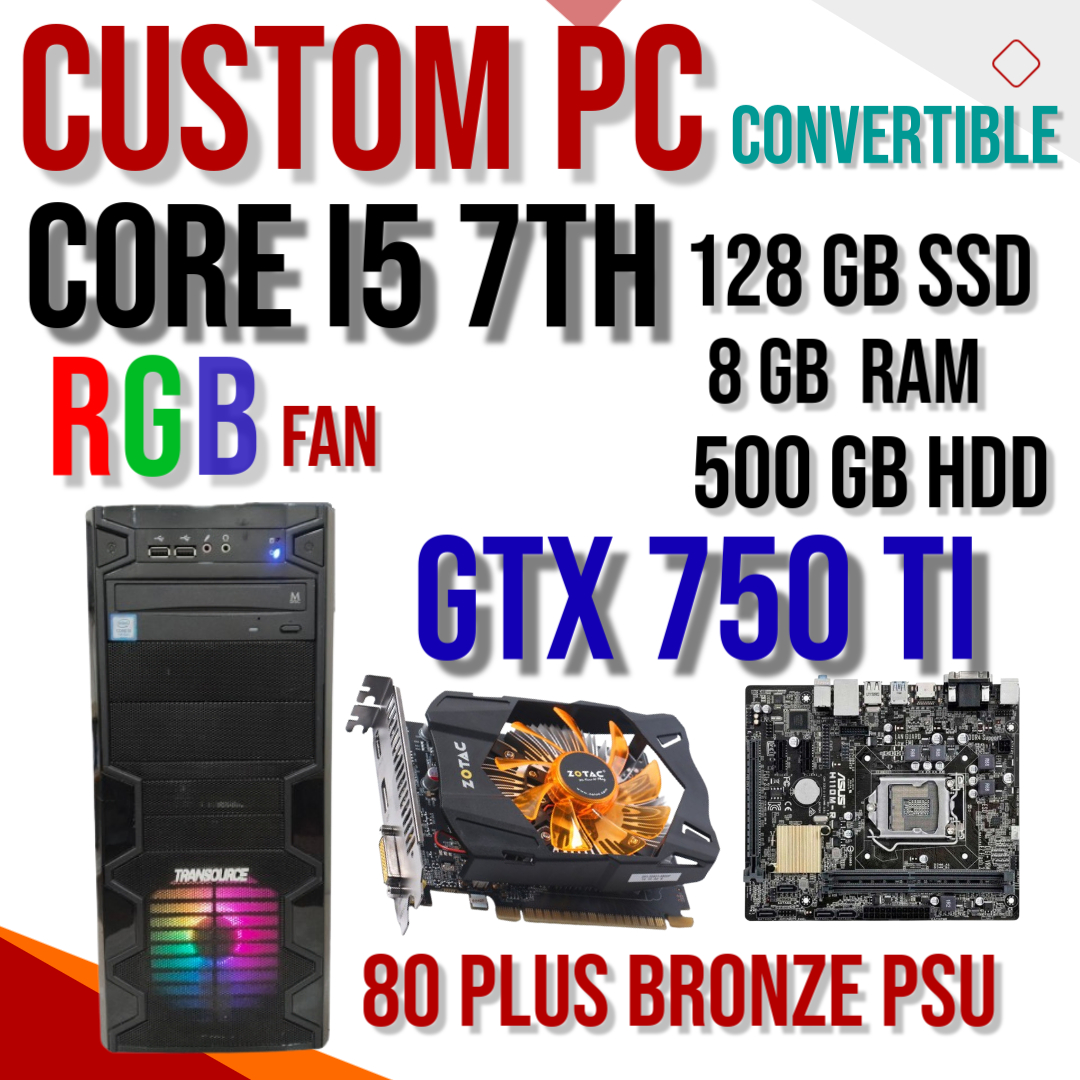 CUSTOM PC , CORE I5 7th, 8GB DDR4 RAM, 500GB HDD, 80 plus BRONZE PSU , Convertible,