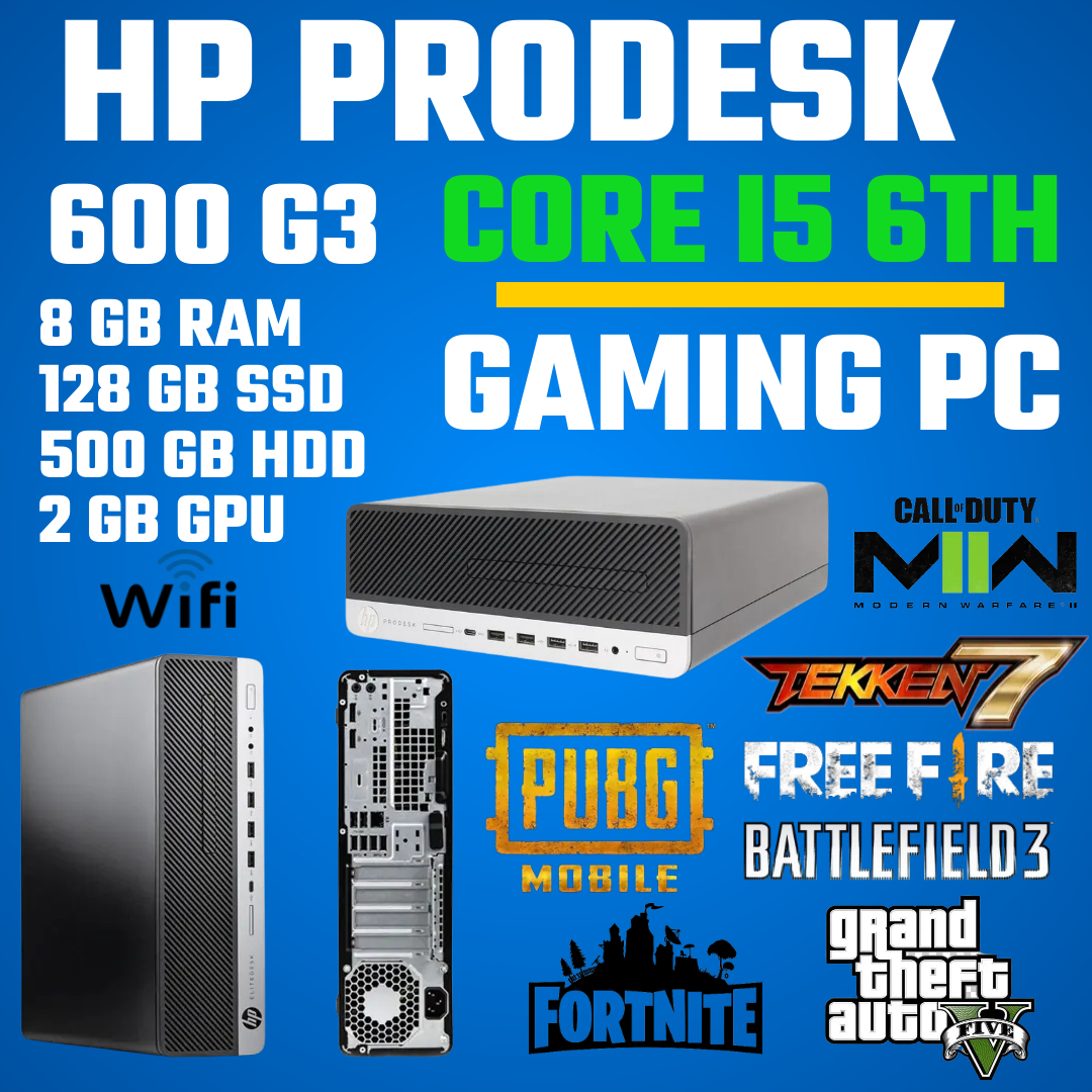 H.P PRODESK 600 G3 SFF [CORE I5 6TH GEN, 8GB RAM, 128GB SSD, 500 GB HDD, 2GB GAMING GRAPHIC CARD ]