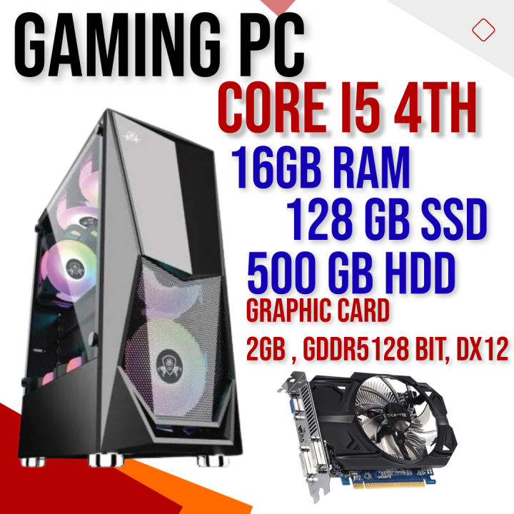 RGB Gaming PC with 4 RGB Fans, H81 Motherboard, Core i5 4th, 16GB RAM, 128GB SSD, 500GB HDD, Nvidia Geforce GT 740 2GB Graphic Card